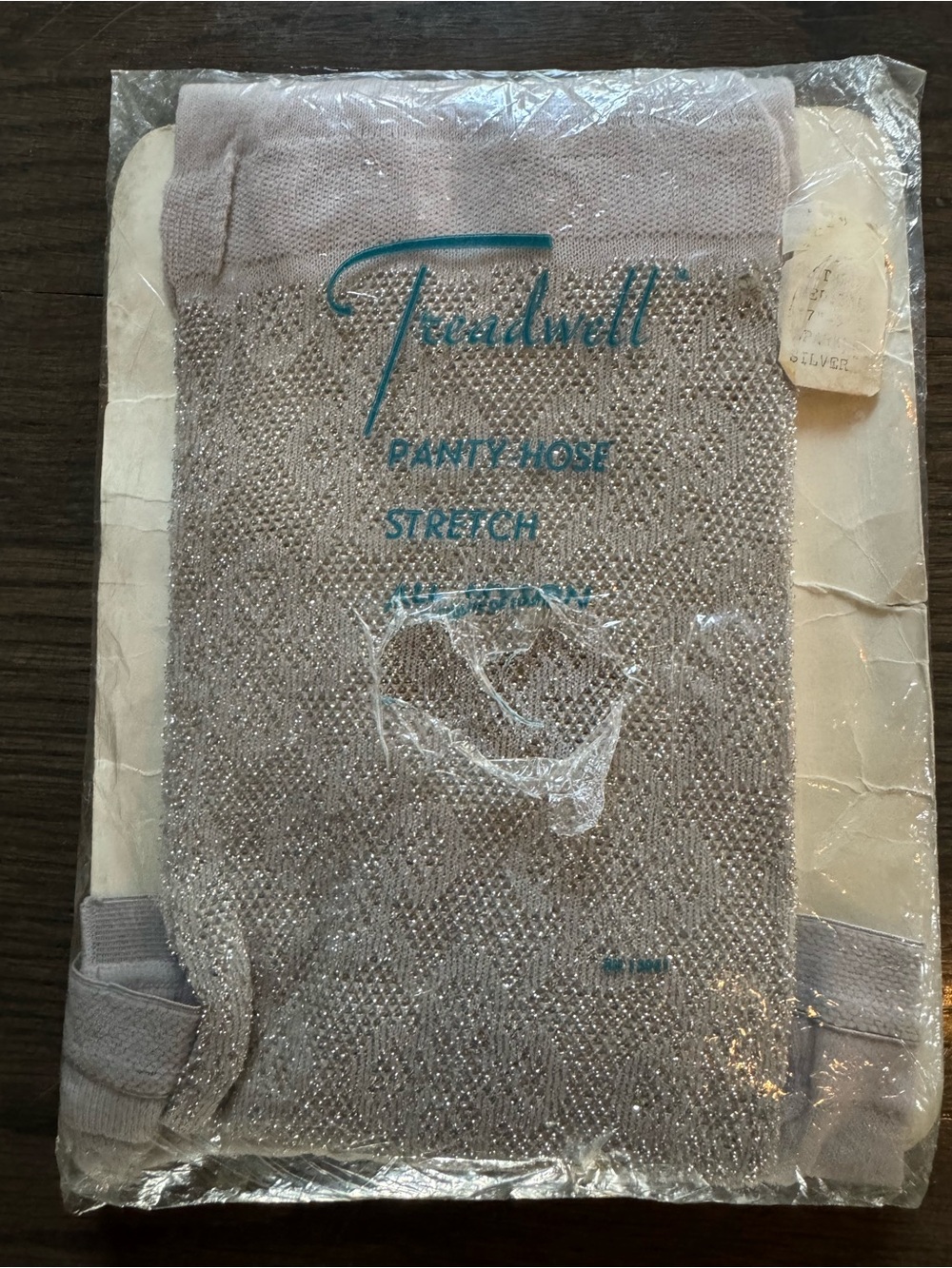 Vintage Treadwell Metallic Pantyhose Sparkle Silver Nylon Med Tall NOS - Picture 4 of 6